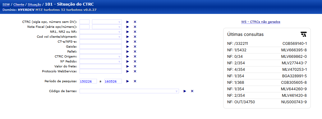 Exemplos de buscas recentes com CTRC