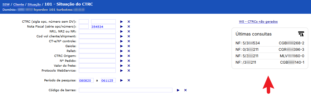 Exemplos de buscas recentes com CTRC