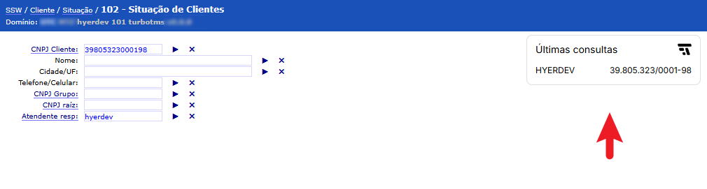 Exemplos de buscas recentes com cliente