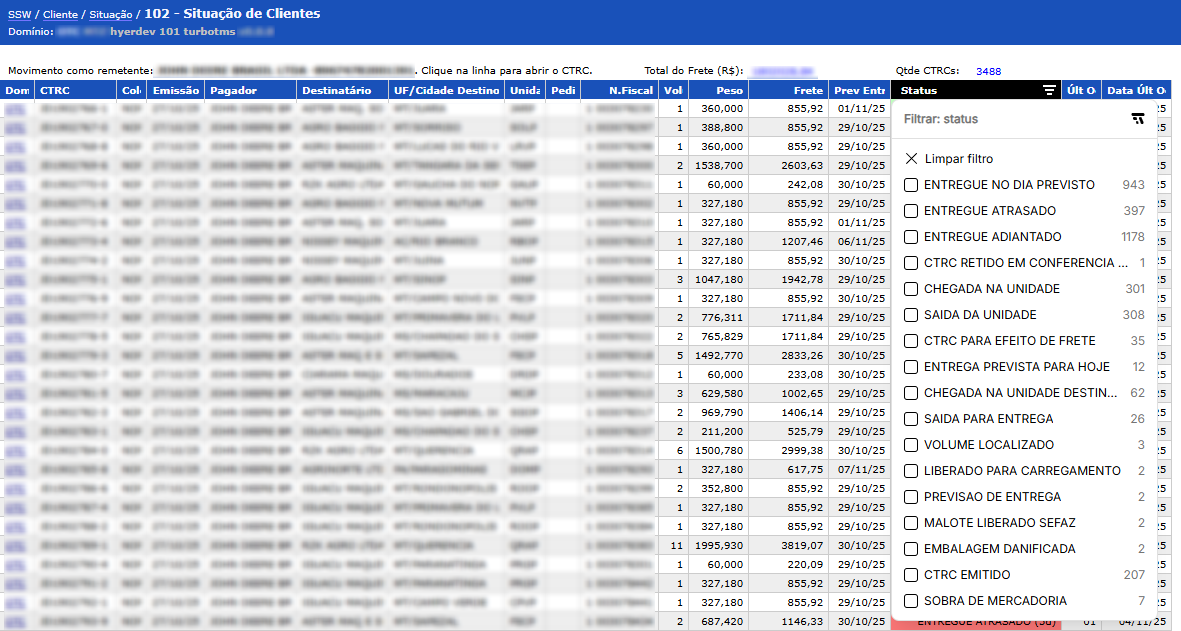Exemplos de menu de filtro