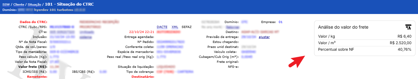 Exemplo de análise de frete